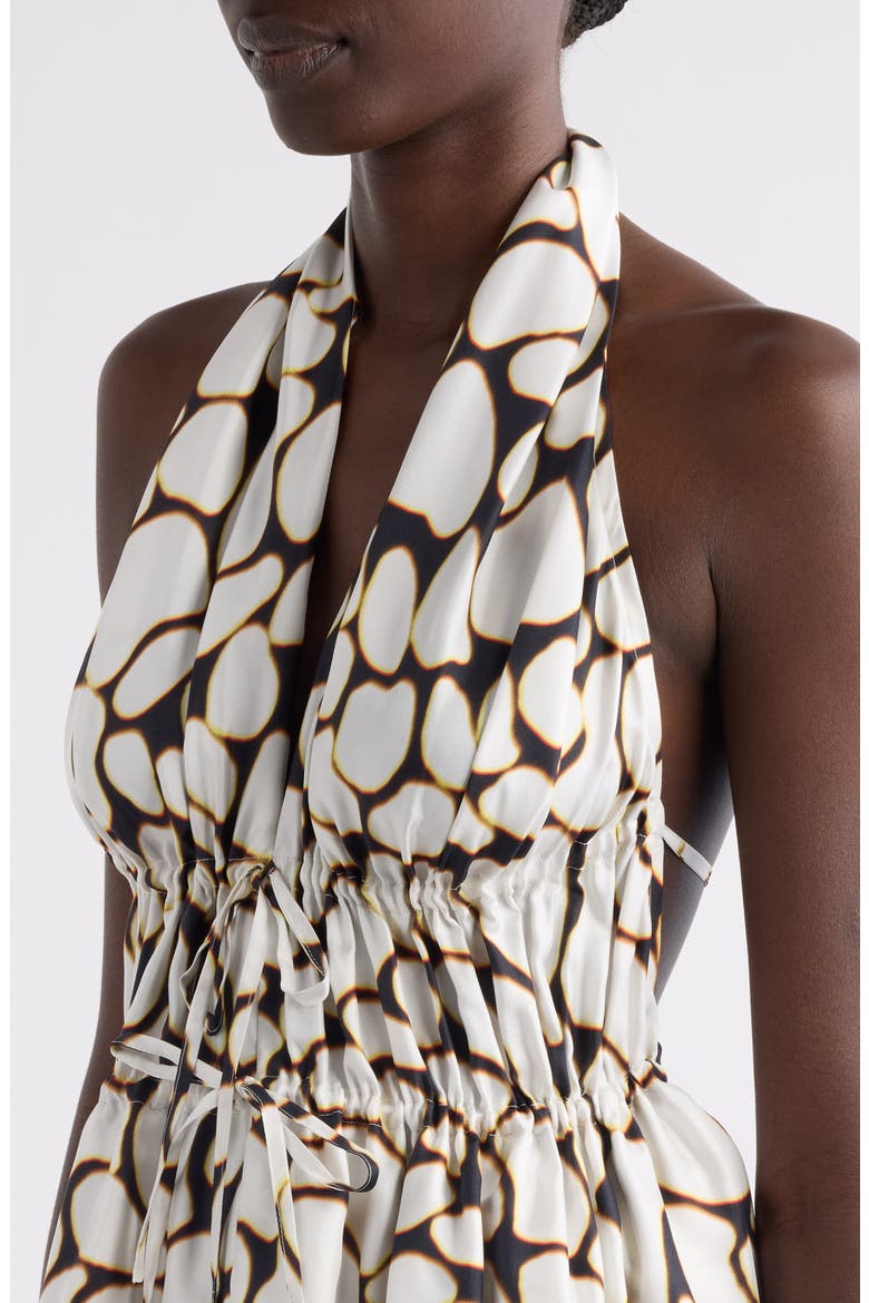 Ceana Print Ruched Silk Halter Top, Alternate, color, OFF WHITE