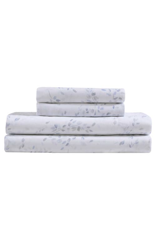 Calvin Klein Home Airy Botanical Cotton Sateen Queen Sheet Set In Open Light-pastel Blue