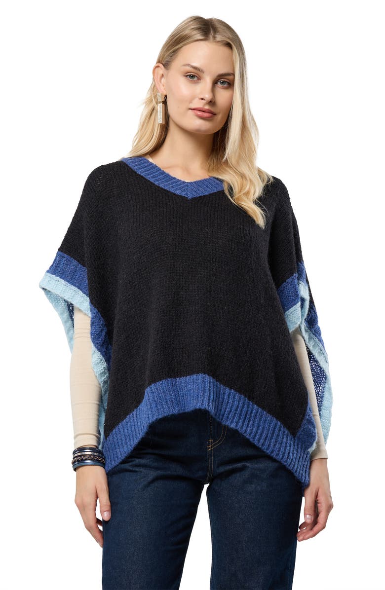 SAACHI Striped V-Neck Sweater, Alternate, color, Black
