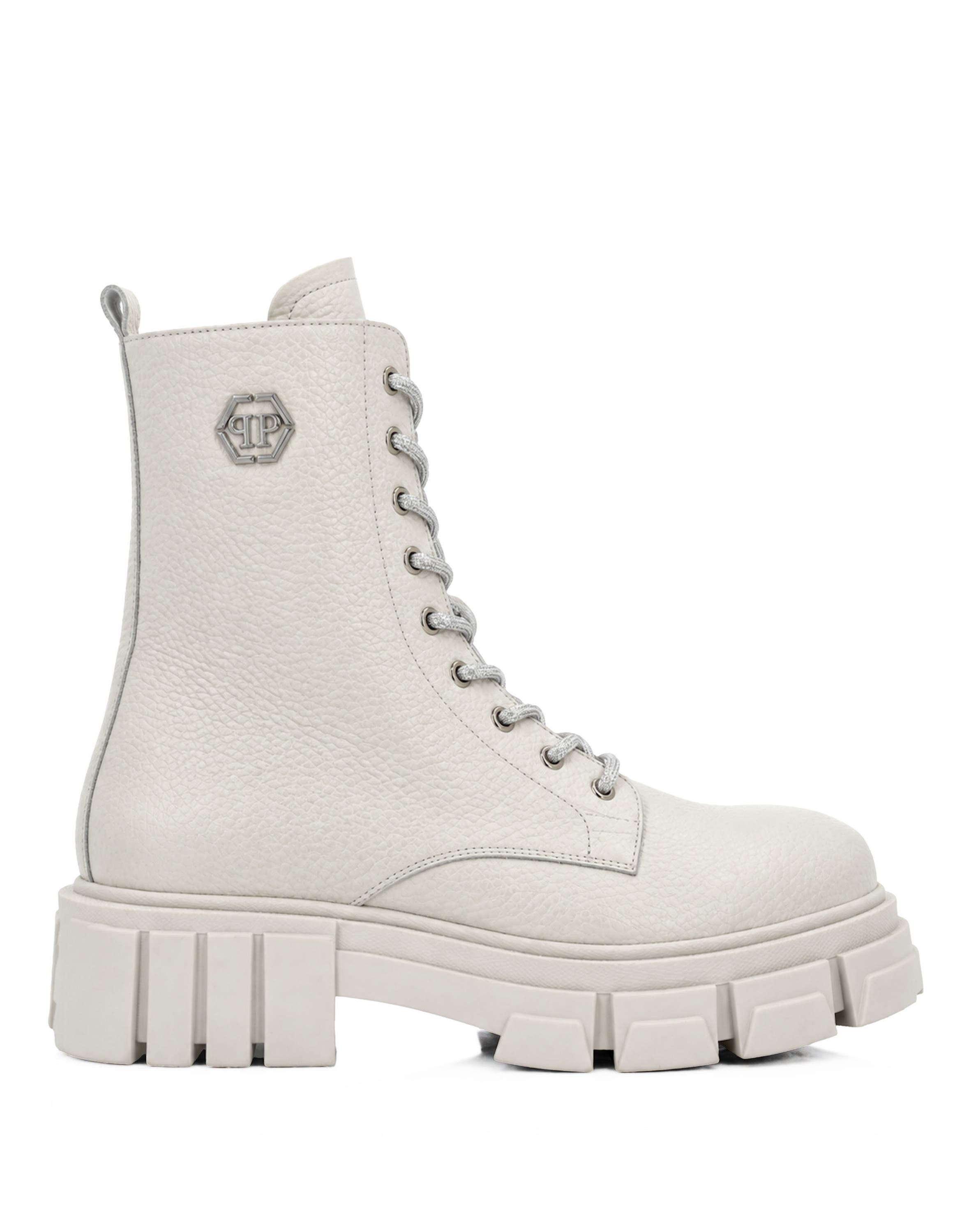 Leather Boots Deer Print Laces Strass Women, Alternate, color, white