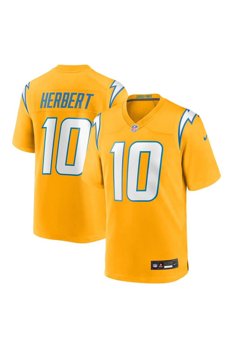 Youth Nike Justin Herbert Gold Los Angeles Chargers Alternate Charger Power Game Player Jersey, Main, color, Gold
