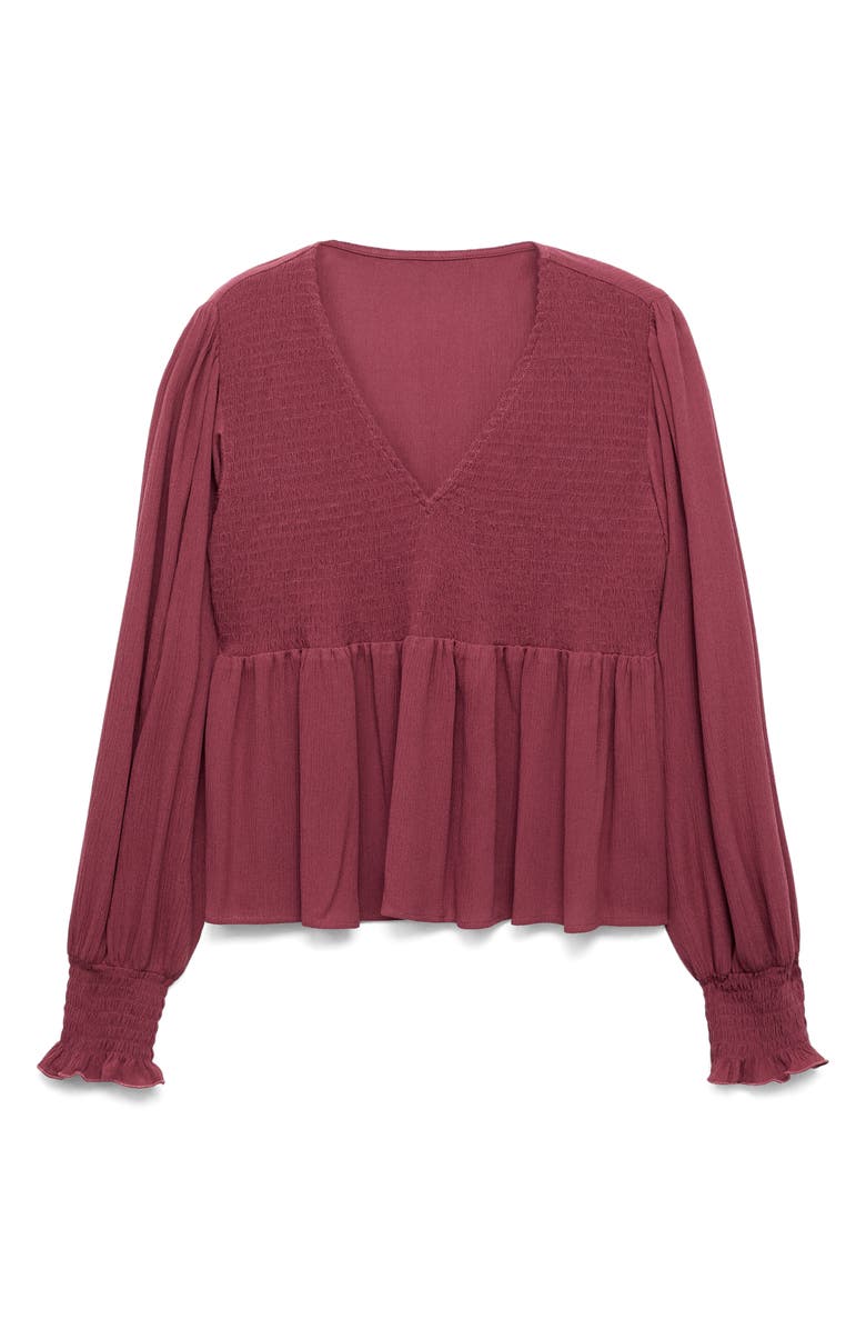 MANGO TEEN Smocked Flowy Top, Alternate, color, Maroon