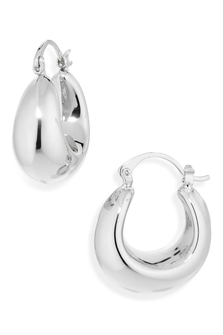 Puffy Huggie Hoop Earrings, Main, color, RHODIUM
