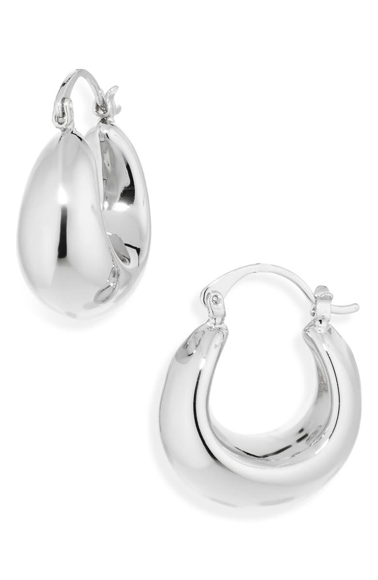 NORDSTROM RACK Puffy Huggie Hoop Earrings, Main, color, Silver
