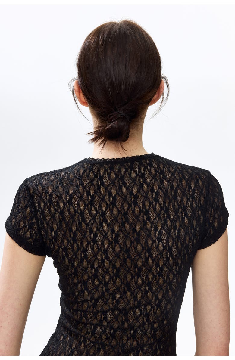 H&M Lace-look jersey thong bodysuit, Alternate, color, Black