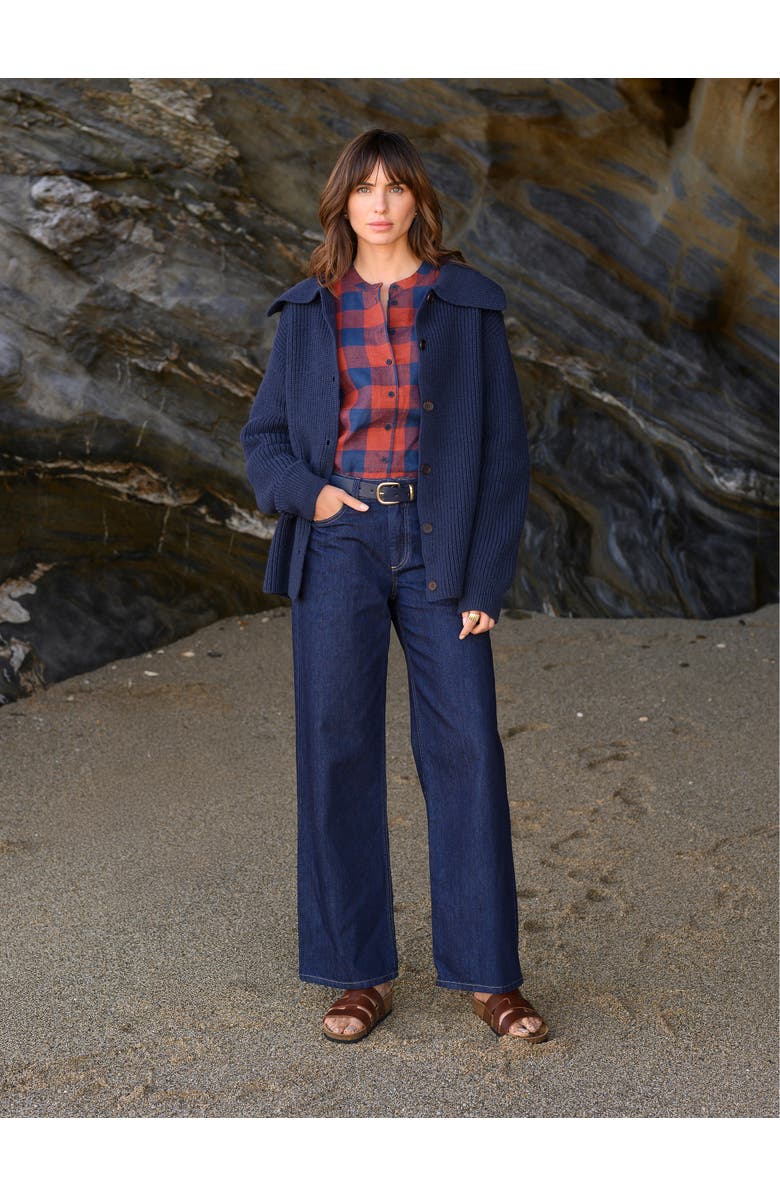 Celtic & Co. Sailor Collar Longline Cardigan, Alternate, color, Navy