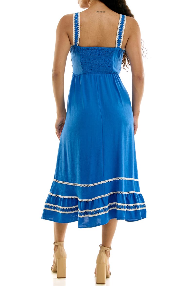 Lace Trim Fit & Flare Midi Dress, Alternate, color, BLUE