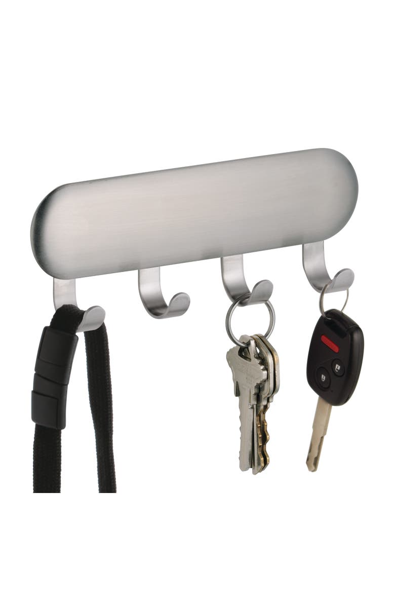iDesign Self-Adhesive Key Rack with 4 Hooks - Set of 4 - Brushed, Alternate, color, Brushed