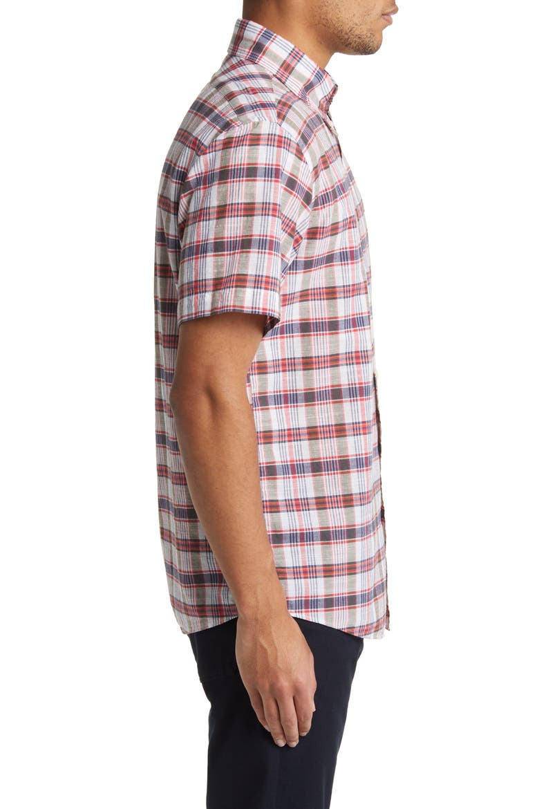 Madras Short Sleeve Plaid Button-Down Shirt, Alternate, color, MADRASWHTMULTI