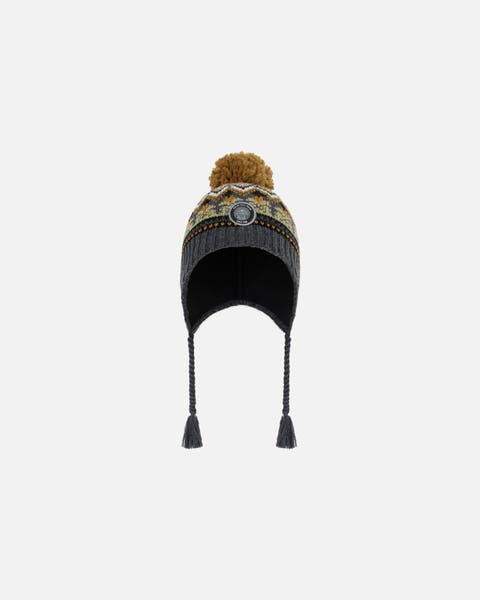 Baby Boy's Peruvian Knit Hat Grey And Brown Jacquard