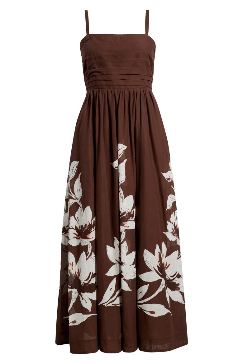 Pleated Bodice Floral Print Maxi Dress, Alternate, color, ESPRESSO IVORY