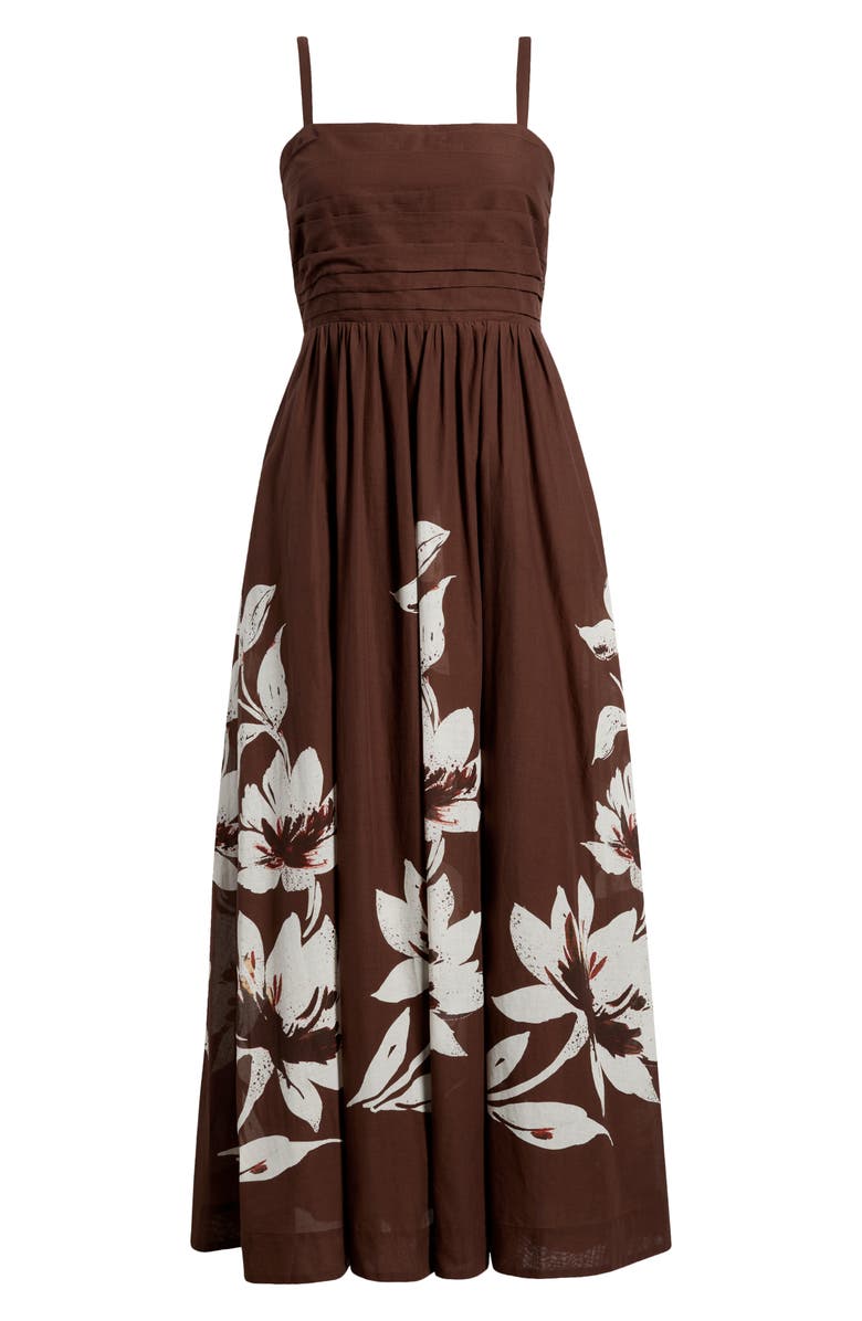 Tahari ASL Pleated Bodice Floral Print Maxi Dress, Alternate, color, Espresso Ivory