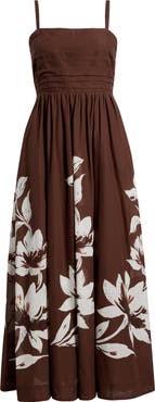 Tahari ASL Pleated Bodice Floral Print Maxi Dress
