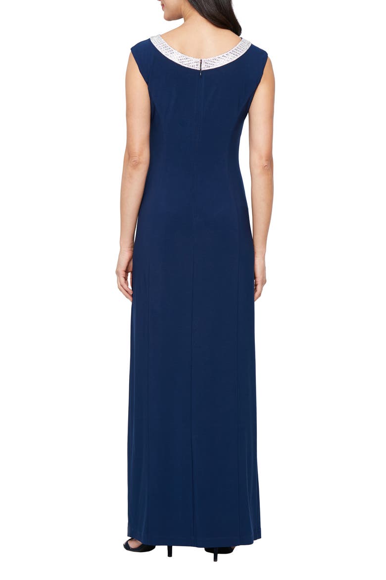 Embellished Neck Sleeveless Jersey Gown, Alternate, color, COBALT