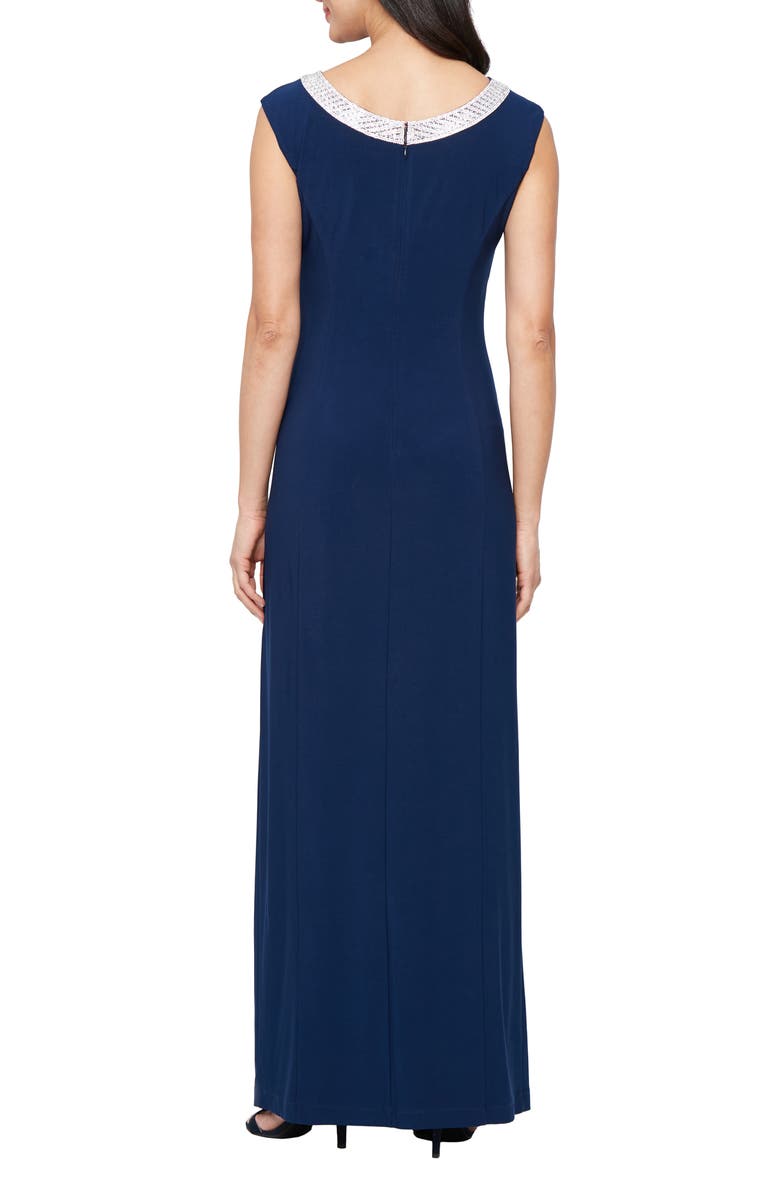 Alex Evenings Embellished Neck Sleeveless Jersey Gown, Alternate, color, Cobalt