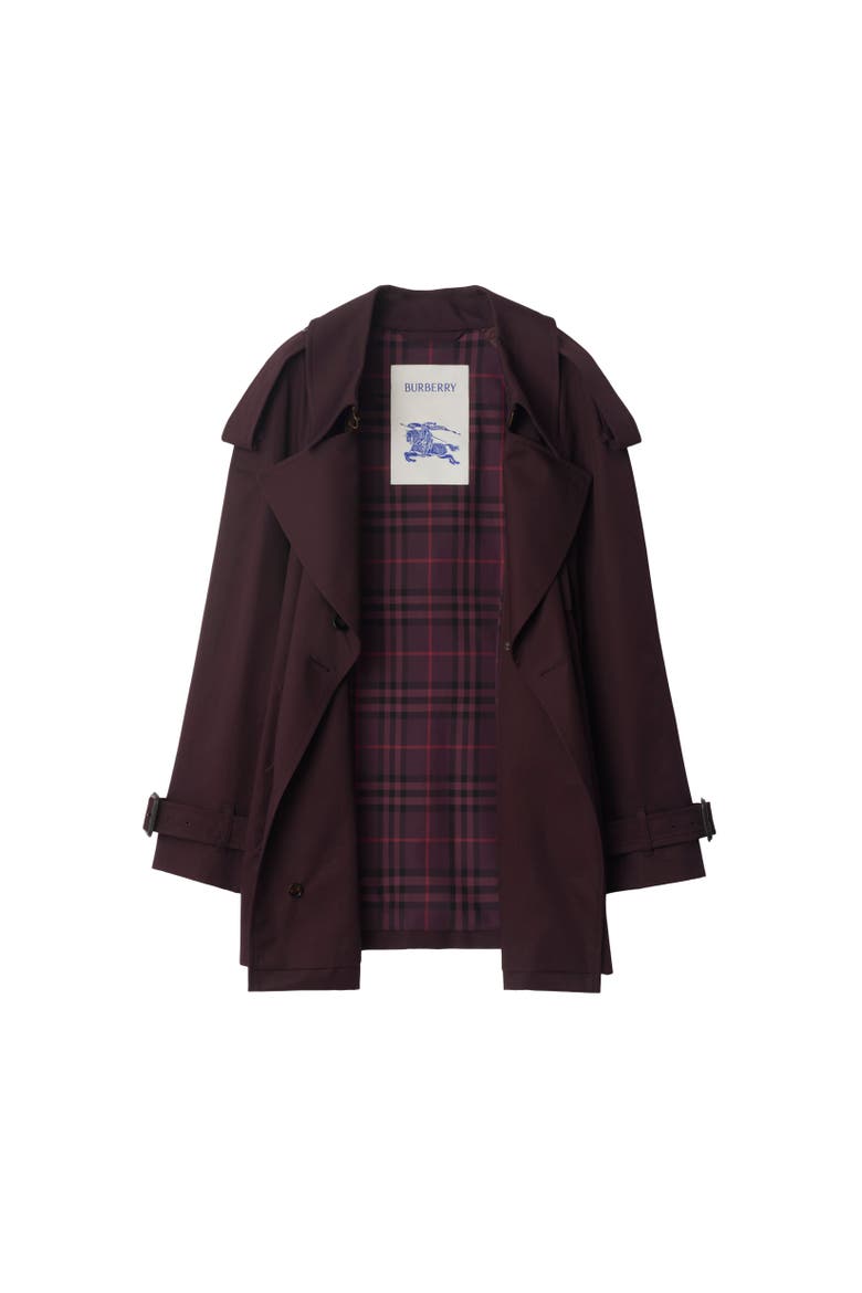 Short Gabardine Fitzrovia Trench Coat, Alternate, color, Wine red