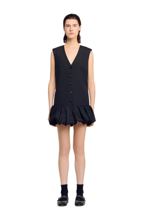 Sandro Womens Ruffle-hem Button-down Sleeveless Cotton Mini Dress Black In Black