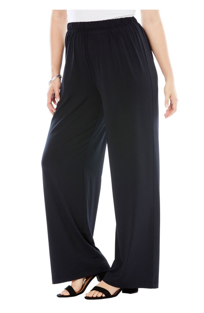 Roaman's Ultrasmooth<sup>®</sup> Fabric Wide-Leg Pant, Main, color, Black