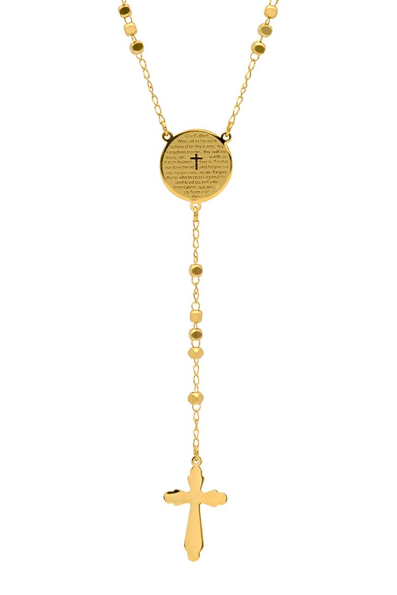 18K Gold Plated Our Father Prayer Box Beaded Rosary Necklace, Main, color, YELLOW