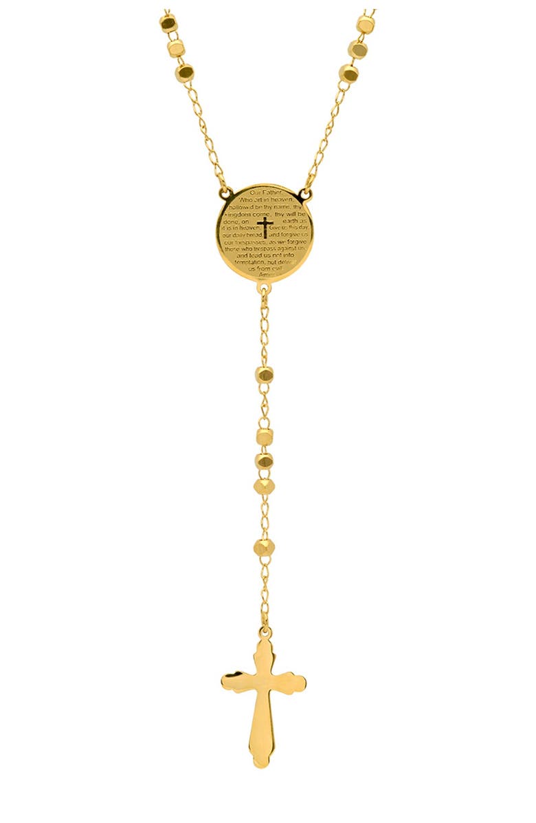 HMY JEWELRY 18K Gold Plated Our Father Prayer Box Beaded Rosary Necklace, Main, color, 