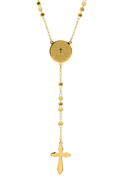 18K Gold Plated Our Father Prayer Box Beaded Rosary Necklace