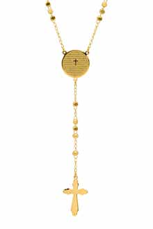 HMY JEWELRY 18K Gold Plated Our Father Prayer Box Beaded Rosary Necklace