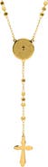 HMY JEWELRY 18K Gold Plated Our Father Prayer Box Beaded Rosary Necklace