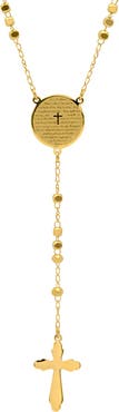 HMY JEWELRY 18K Gold Plated Our Father Prayer Box Beaded Rosary Necklace