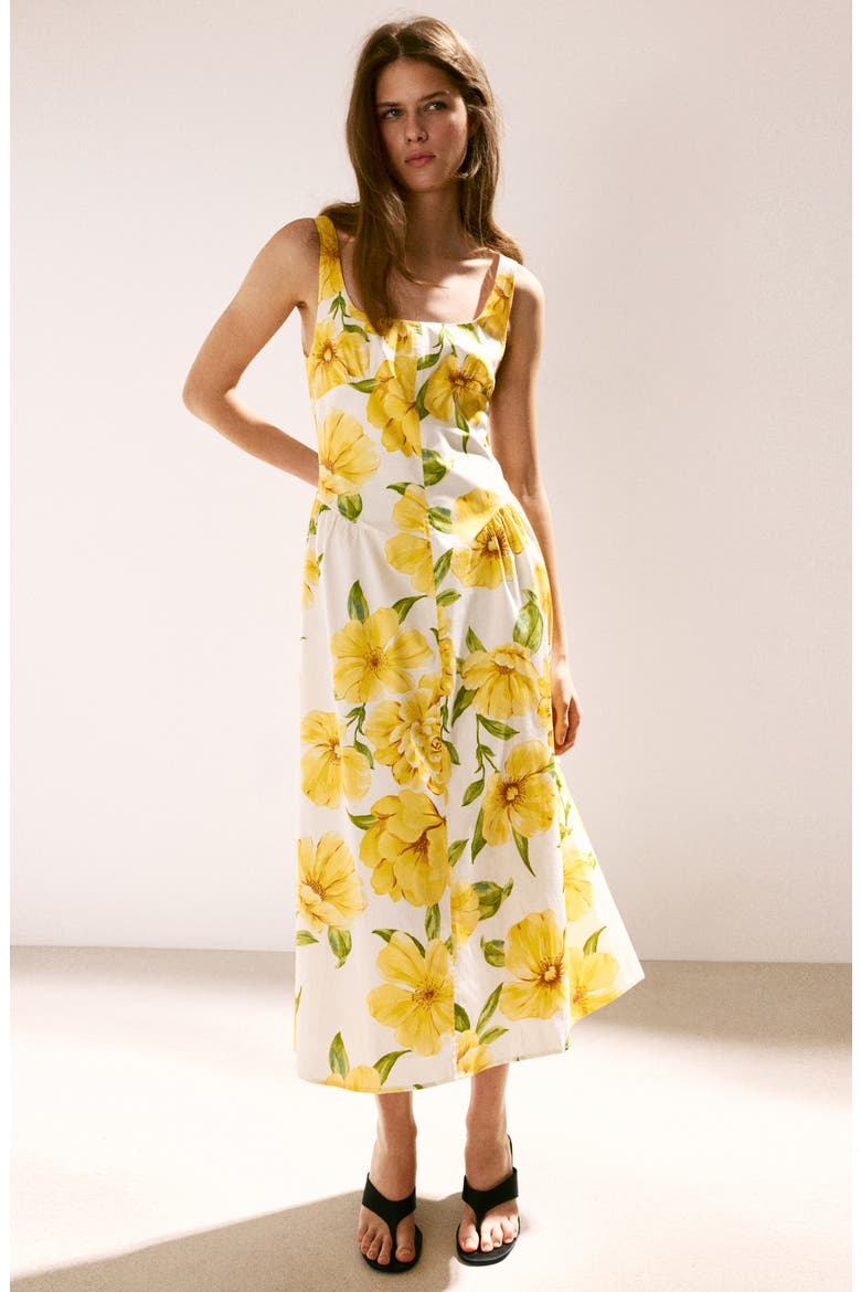 Island Floral Drop Waist Midi Dress, Alternate, color, YELLOW
