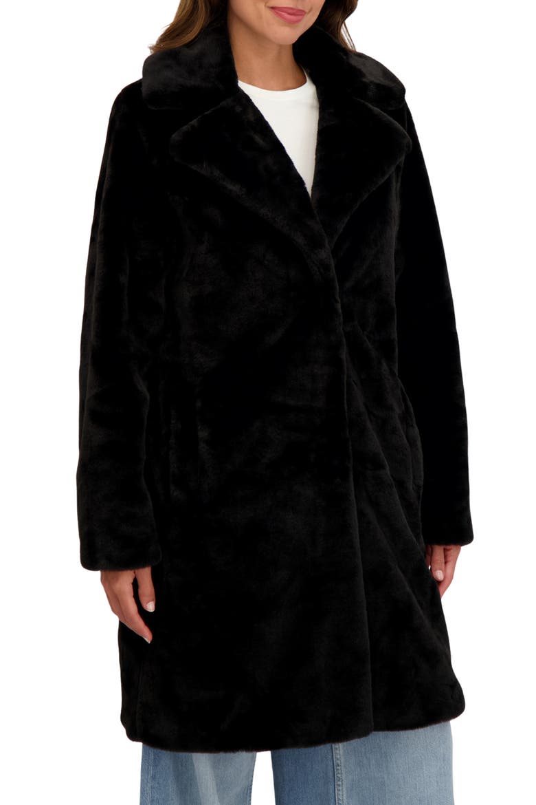 Cozy Faux Fur Coat, Alternate, color, BLACK