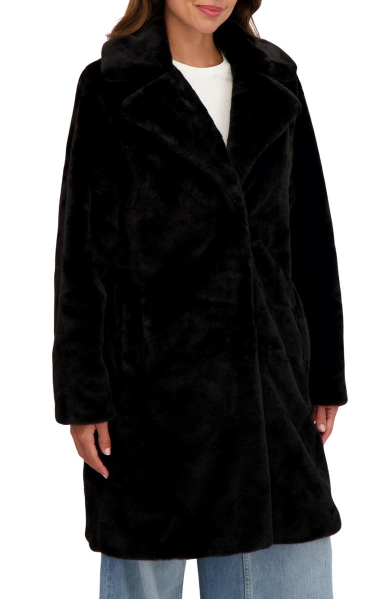 Sebby Cozy Faux Fur Coat, Alternate, color, Black