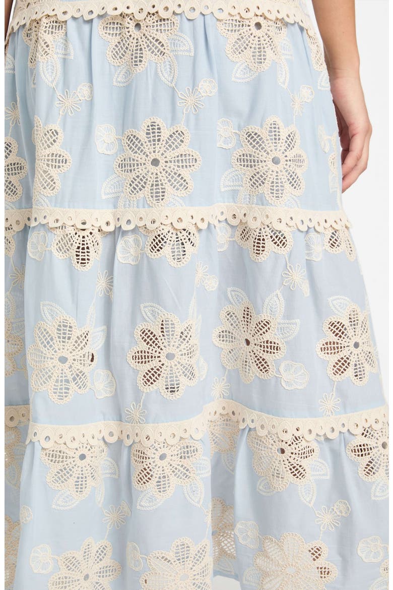 Tabitha Floral Embroidered Tiered Cotton Sundress, Alternate, color, BLUE