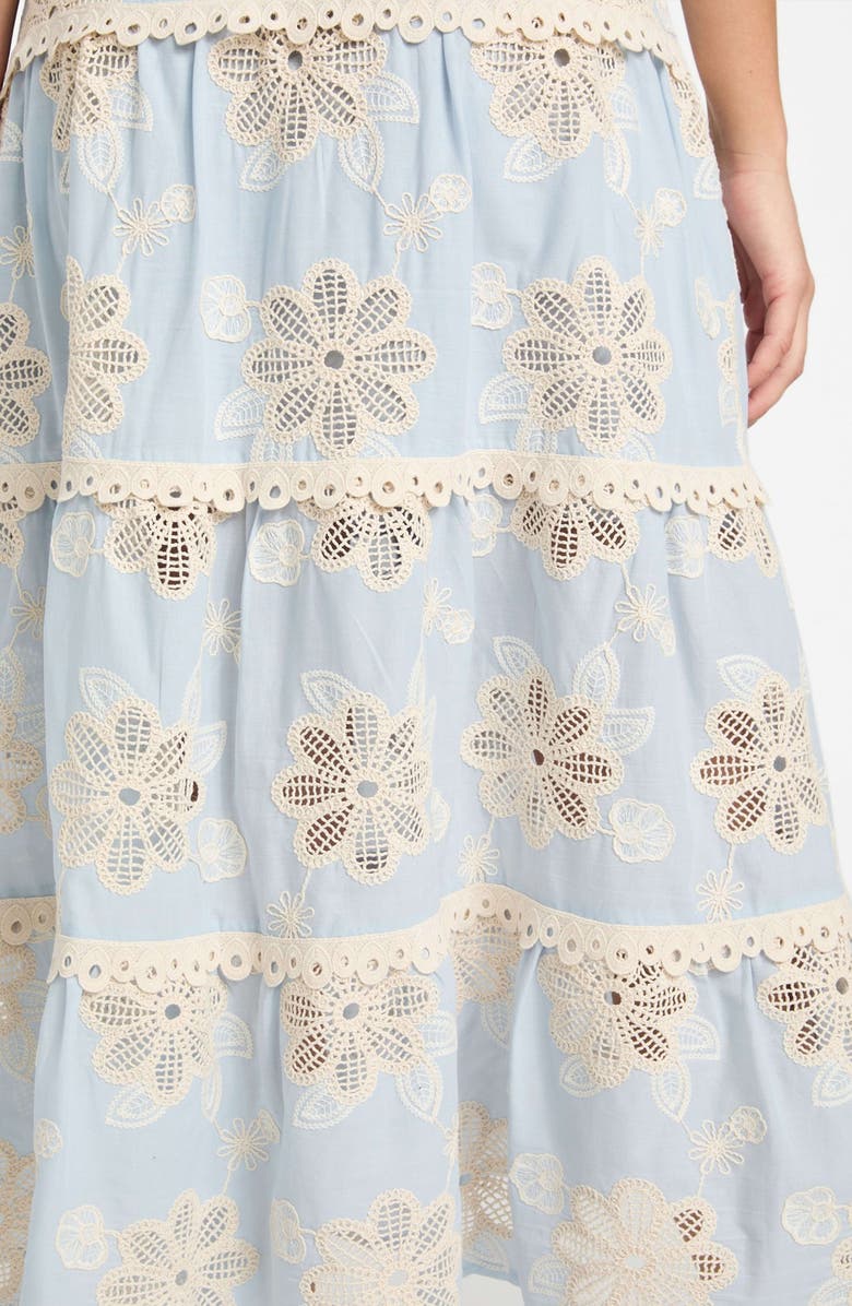 GUESS Tabitha Floral Embroidered Tiered Cotton Sundress, Alternate, color, 