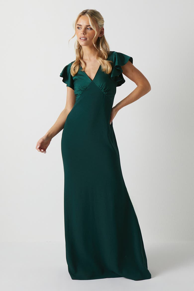 Petite V-Neck Short Sleeve Maxi Dress, Main, color, Emerald
