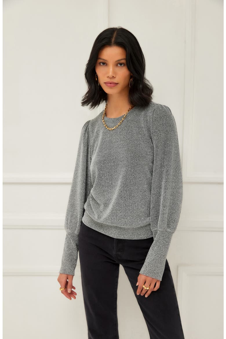 Metallic Bishop Sleeve Top, Alternate, color, METALLIC