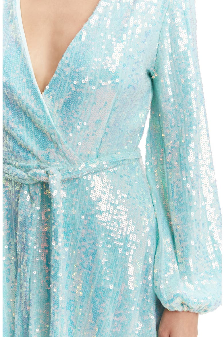 Bellissa Sequin Long Sleeve Minidress, Alternate, color, AQUA