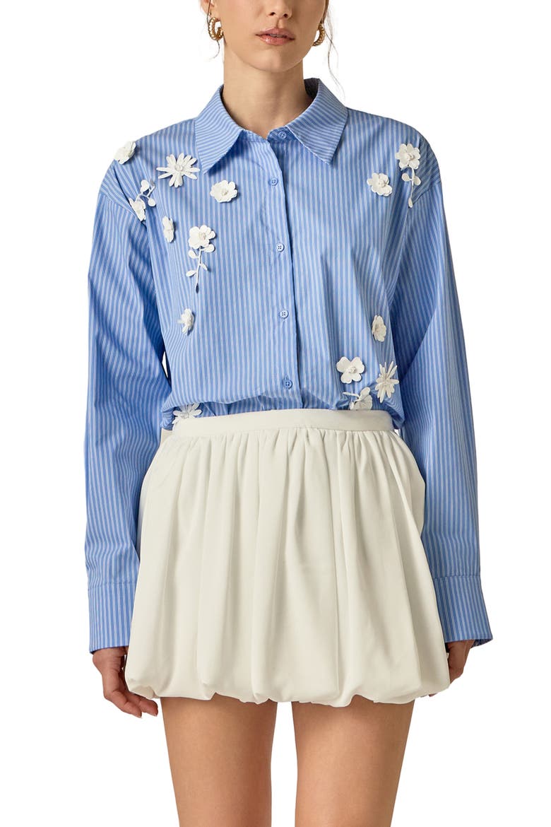 Flower Trim Stripe Shirt, Main, color, POWDER BLUE