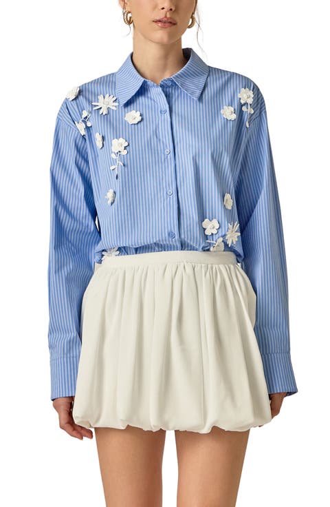 Flower Trim Stripe Shirt