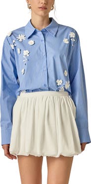 English Factory Flower Trim Stripe Shirt