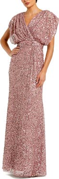 Mac Duggal Draped Sleeve V Neck Gown