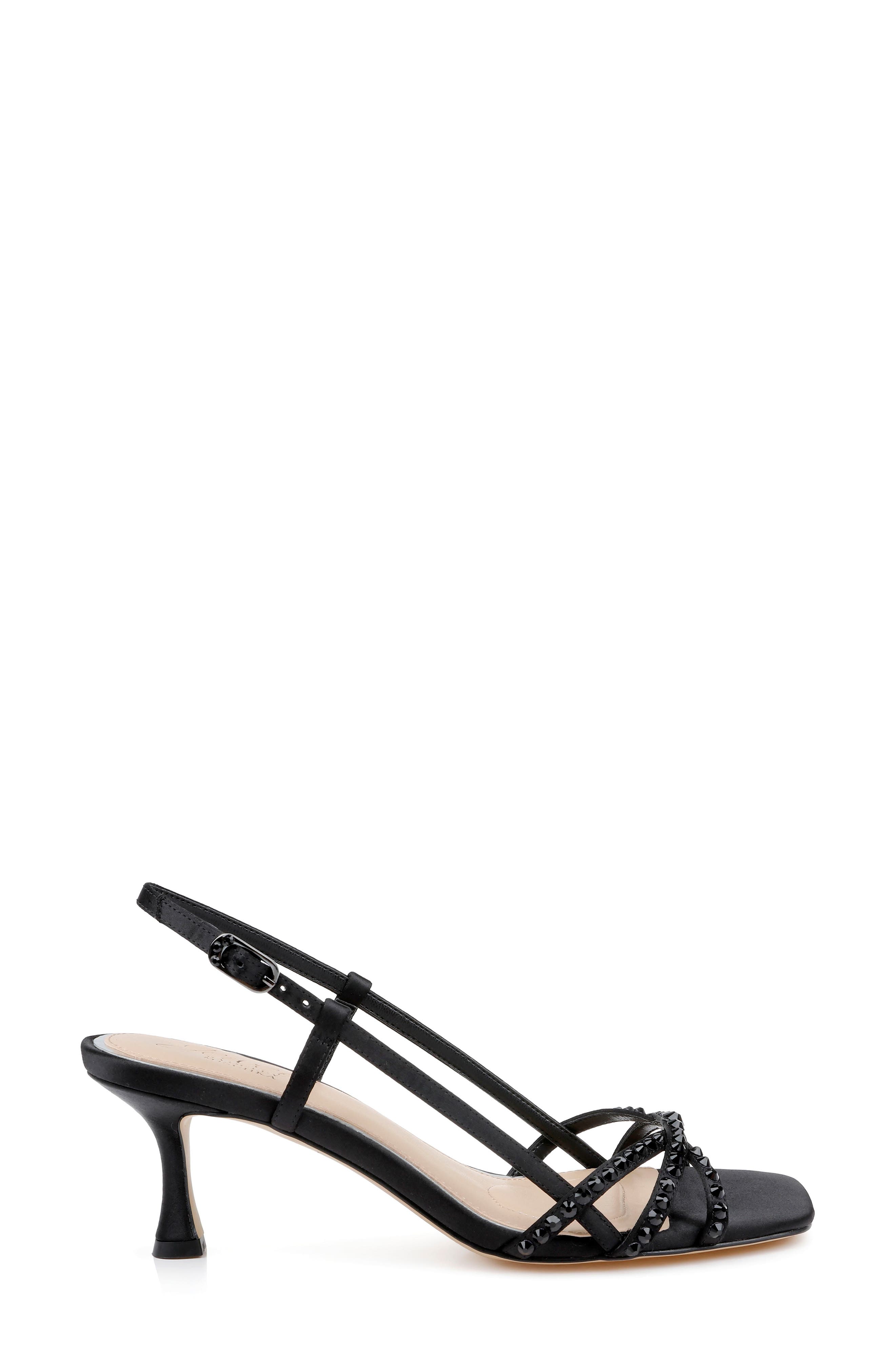 Jewel Badgley Mischka Isabela Studded Slingback Sandal, Alternate, color, Black Satin