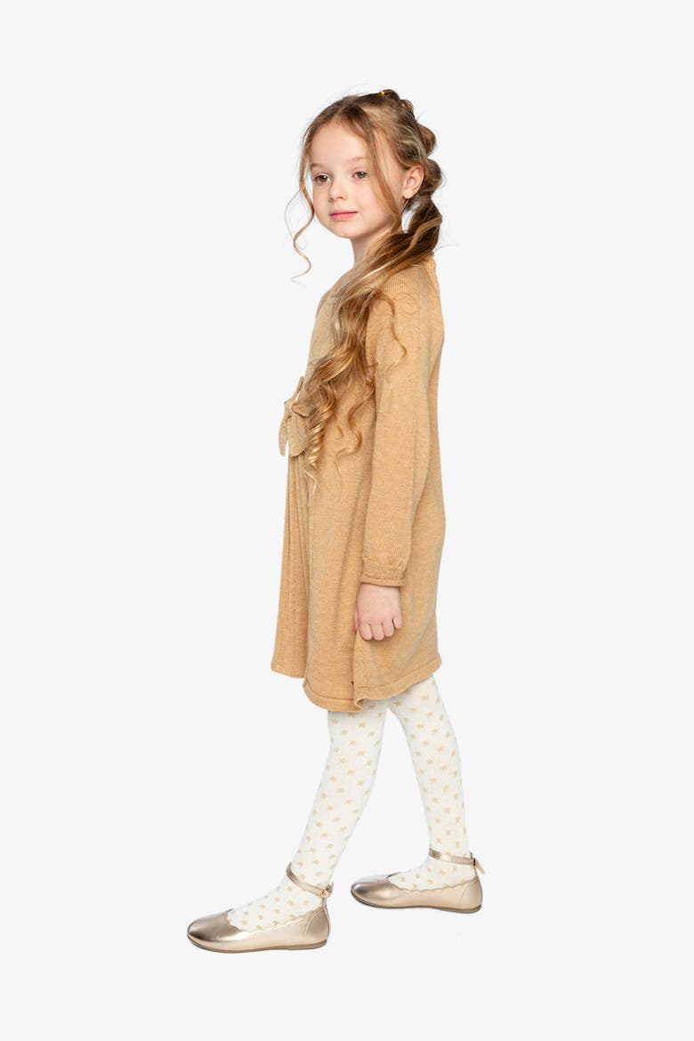 Bow Front Pleat A-Line Knitted Dress, Alternate, color, Brown Cinnamon