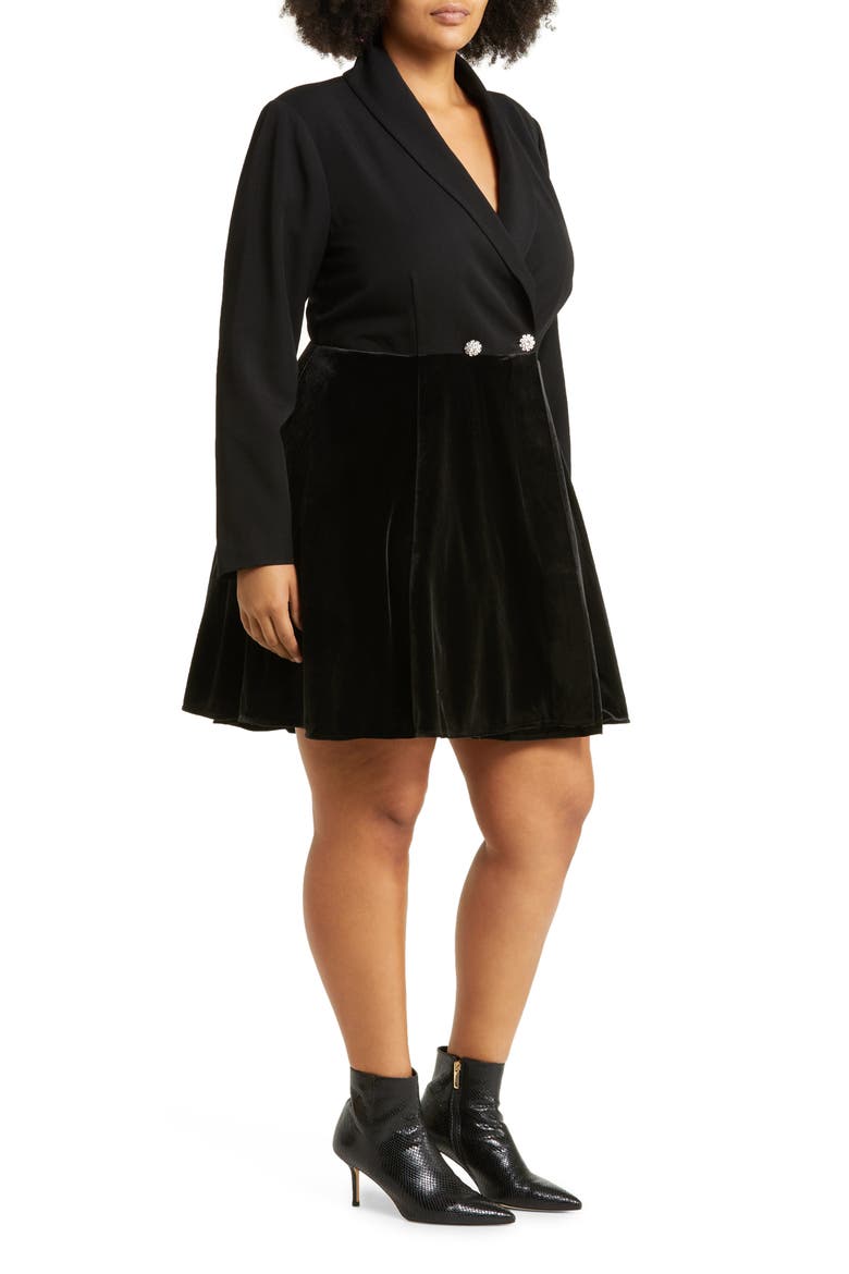 Laura Velvet Contrast Long Sleeve Blazer Dress, Alternate, color, 11H BLACK