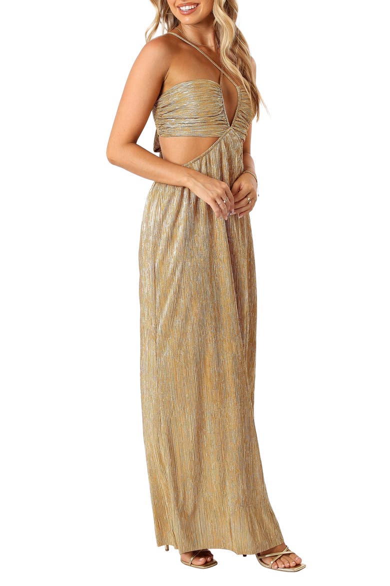 Beyz Plissé Maxi Dress, Alternate, color, GOLD