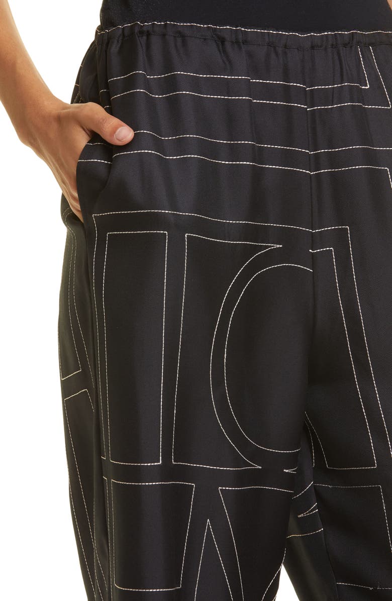 TOTEME Monogram Silk Pajama Bottoms, Alternate, color, Black Monogram
