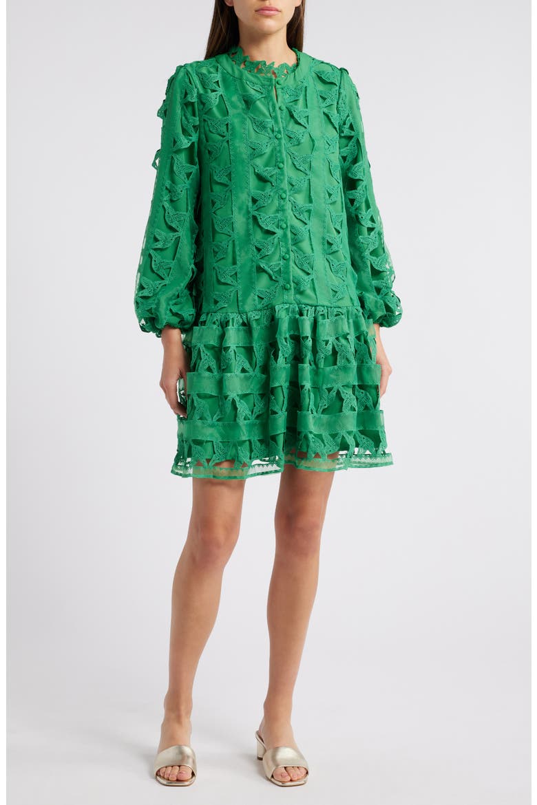 Wylla Humbird Lace & Organza Drop Waist Dress, Main, color, MALACHITE GREEN