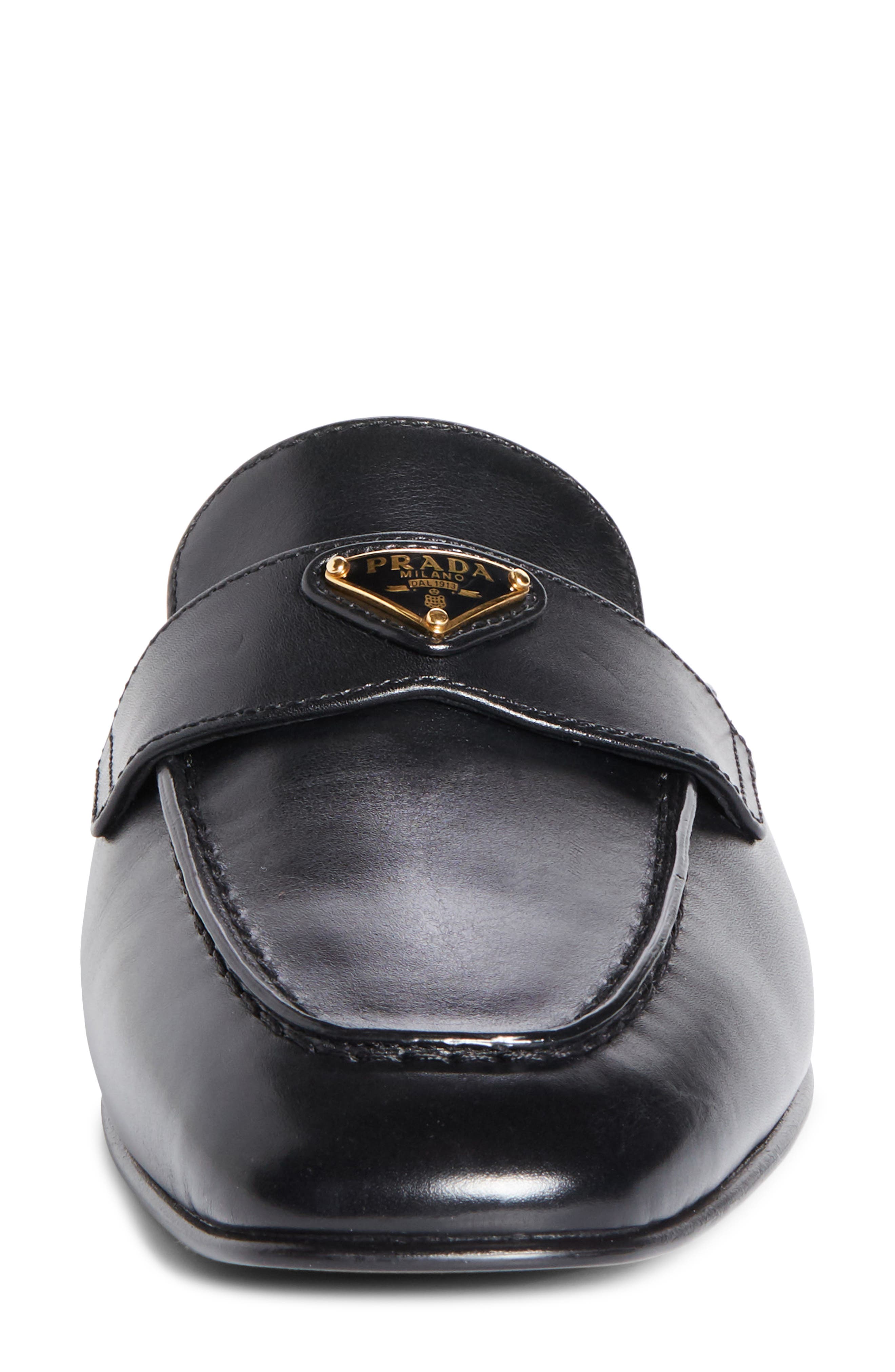 Prada Logo Loafer Mule, Alternate, color, Nero