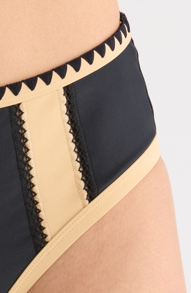 Ramy Brook Mallory Embroidered Bikini Bottoms, Alternate, color, Black Colorblock