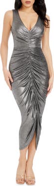Dress the Population Britt Metallic Center Ruched Sheath Gown