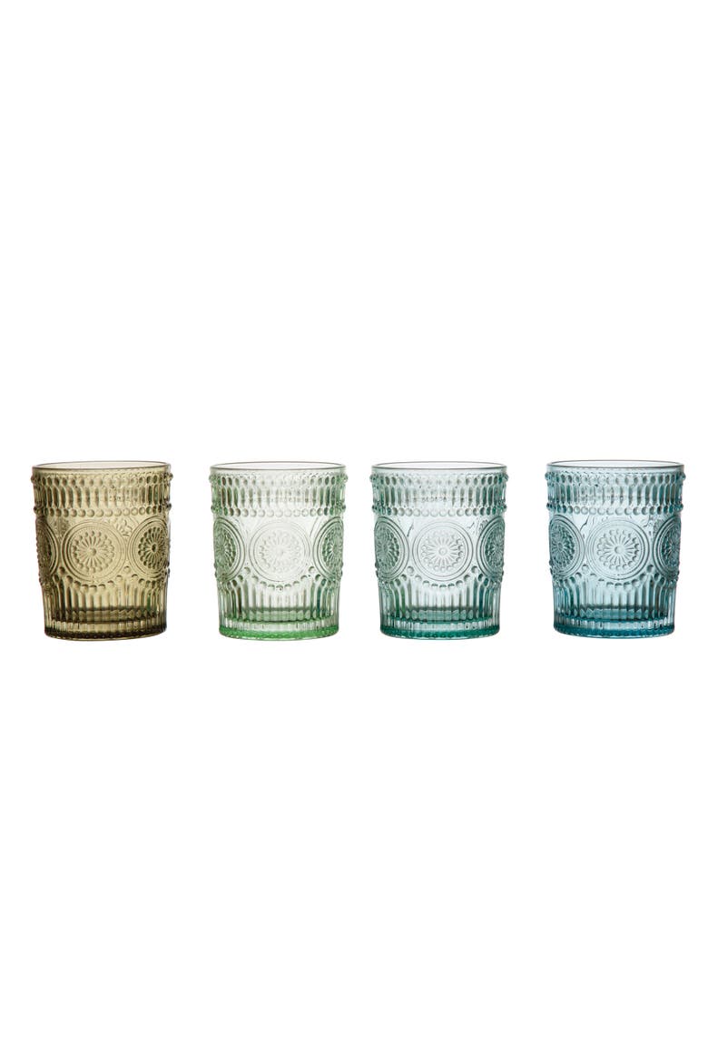 12 oz. Embossed Drinking Glass, 4 Colors, Main, color, Green